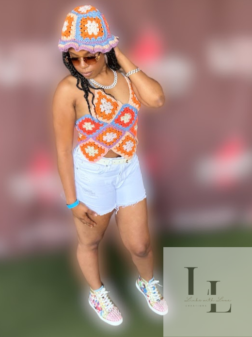 Granny Square Top with Matching Bucket Hat
